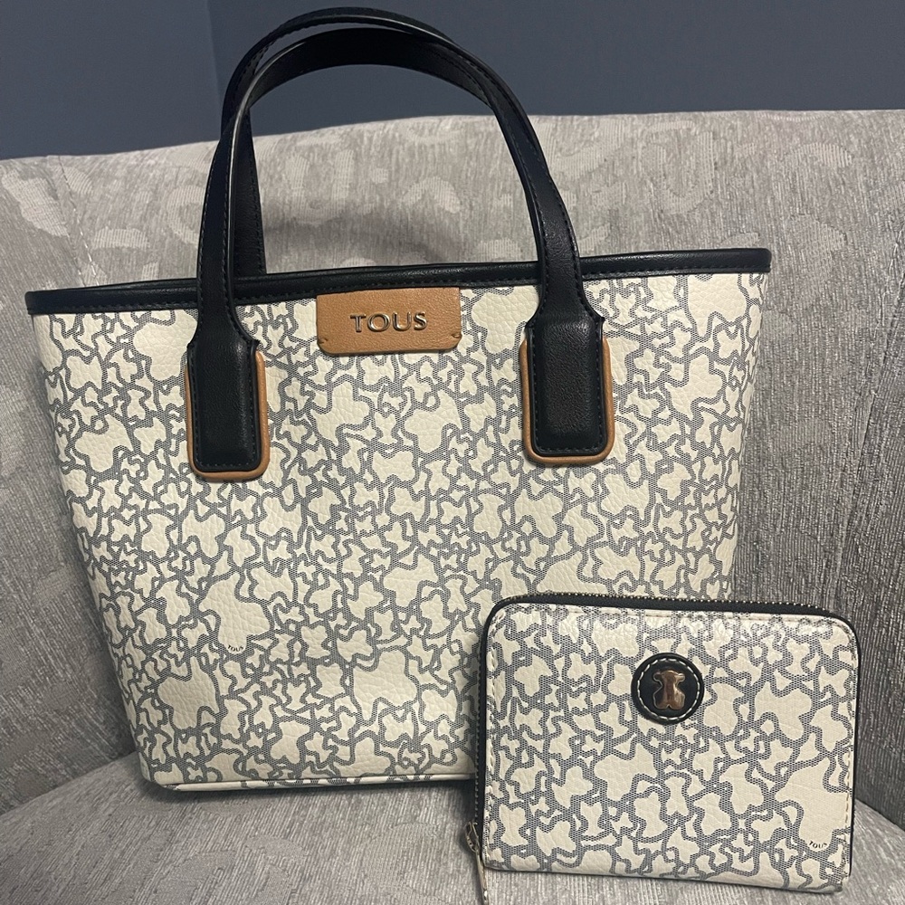 TOUS Kaos Women's Black and Cream Tote Bag and Wallet